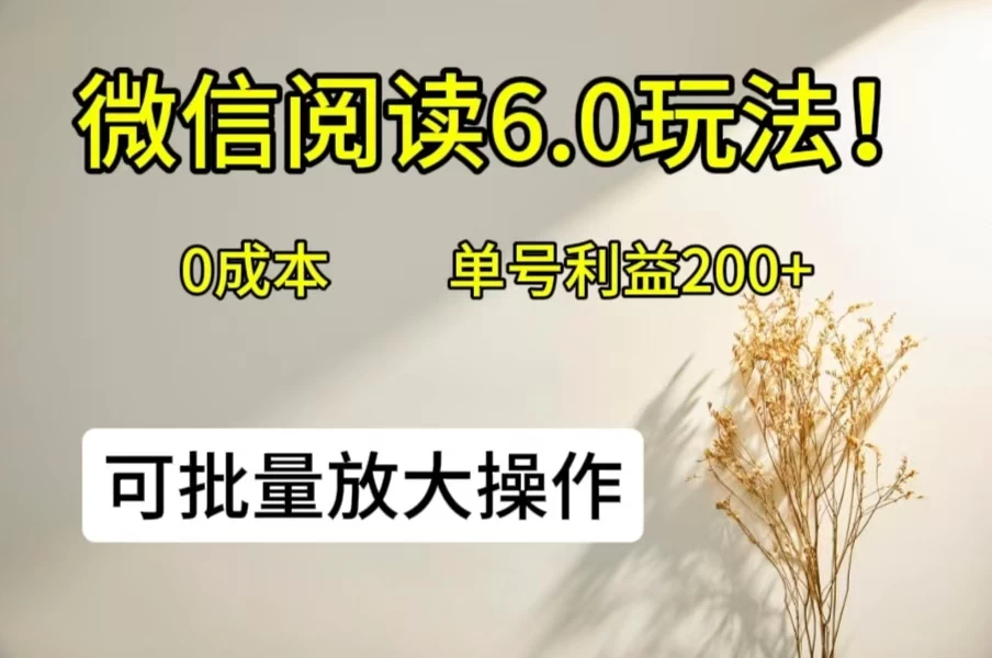 微信阅读6.0玩法！0撸，单号利益200+，可批量放大操作-副业猫