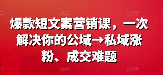 爆款短文案营销课，一次解决你的公域→私域涨粉、成交难题-副业猫