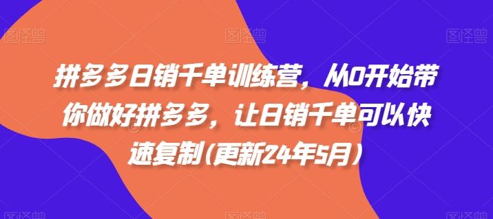 拼多多日销千单训练营，从0开始带你做好拼多多，让日销千单可以快速复制(更新24年8月)-副业猫