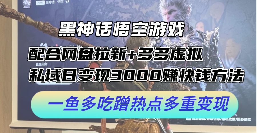 （12316期）黑神话悟空游戏配合网盘拉新+多多虚拟+私域日变现3000+赚快钱方法。…-副业猫