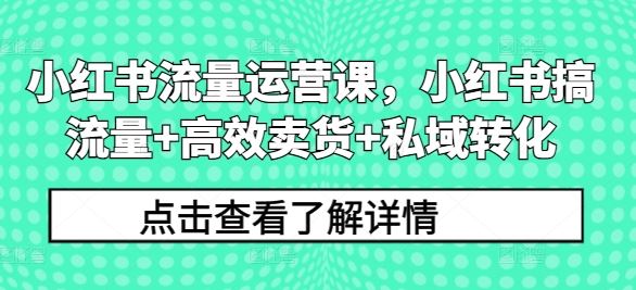 小红书流量运营课，小红书搞流量+高效卖货+私域转化-副业猫