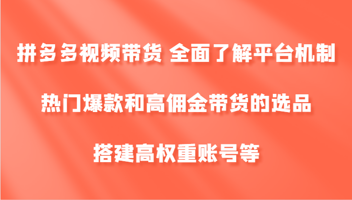 拼多多视频带货 全面了解平台机制、热门爆款和高佣金带货的选品，搭建高权重账号等-副业猫