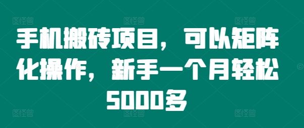 手机搬砖项目，可以矩阵化操作，新手一个月轻松5000多-副业猫