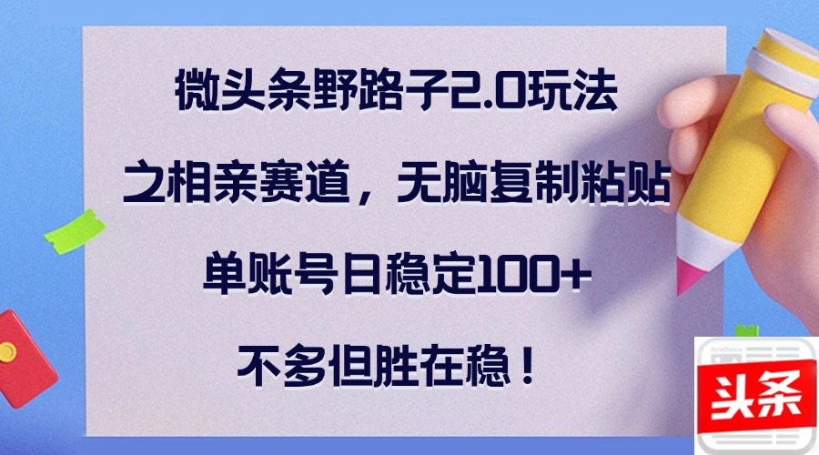 微头条野路子2.0玩法之相亲赛道，无脑复制粘贴，单账号日稳定100+，不…-副业猫