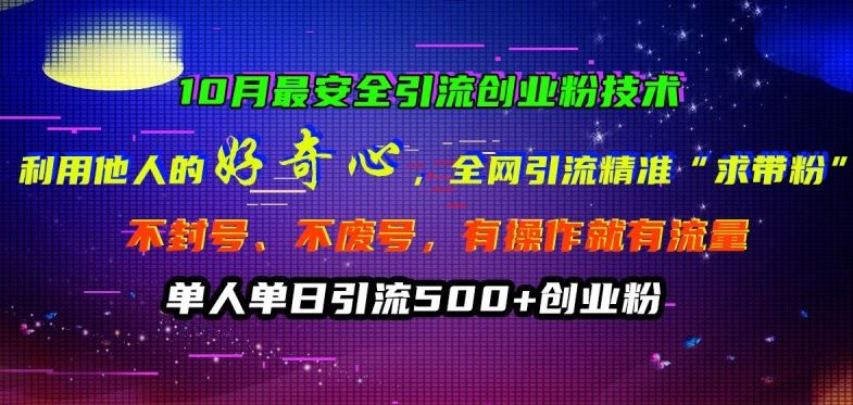 10月最安全引流创业粉技术，利用他人的好奇心全网引流精准“求带粉”不封号、不废号【揭秘】-副业猫