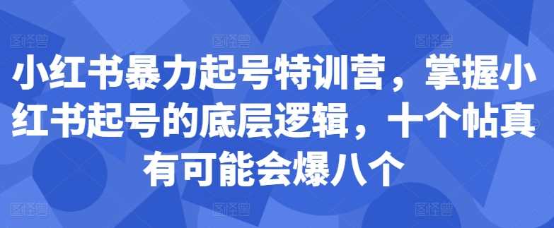 小红书暴力起号特训营，掌握小红书起号的底层逻辑，十个帖真有可能会爆八个-副业猫