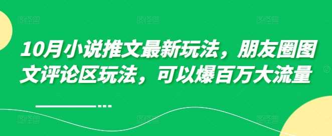 10月小说推文最新玩法，朋友圈图文评论区玩法，可以爆百万大流量-副业猫