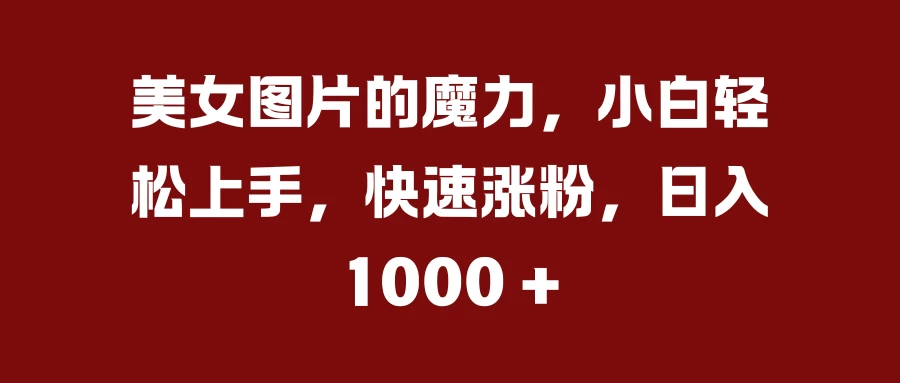 美女图片的魔力，小白轻松上手，快速涨粉，日入 1000 +-副业猫