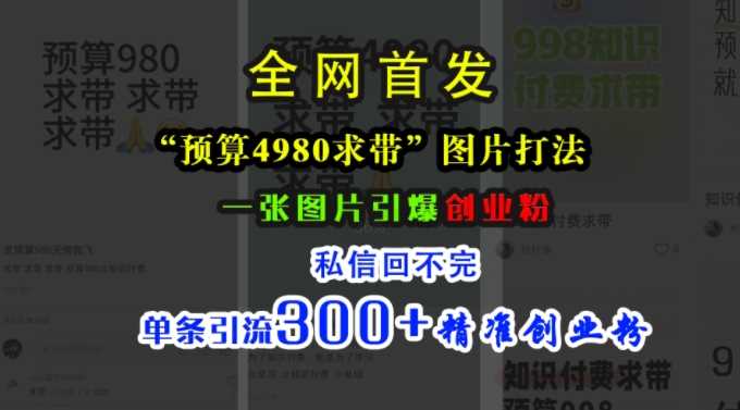 小红书“预算4980带我飞”图片打法，一张图片引爆创业粉，私信回不完，单条引流300+精准创业粉-副业猫