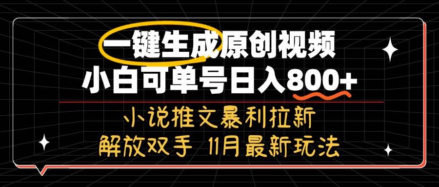 （13215期）11月最新玩法小说推文暴利拉新，一键生成原创视频，小白可单号日入800+…-副业猫