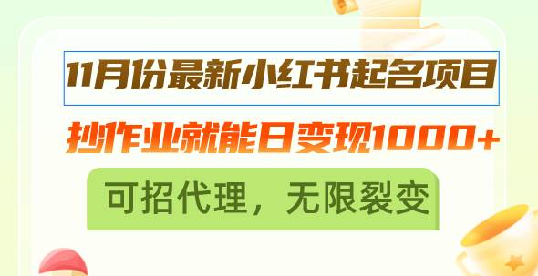 （13256期）11月份最新小红书起名项目，抄作业就能日变现1000+，可招代理，无限裂变-副业猫