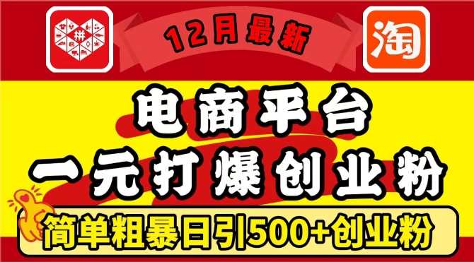 12月最新：电商平台1元打爆创业粉，简单粗暴日引500+精准创业粉，轻松月入过W【揭秘】-副业猫