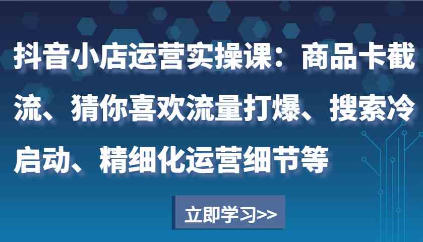 抖音小店运营实操课：商品卡截流、猜你喜欢流量打爆、搜索冷启动、精细化运营细节等-副业猫