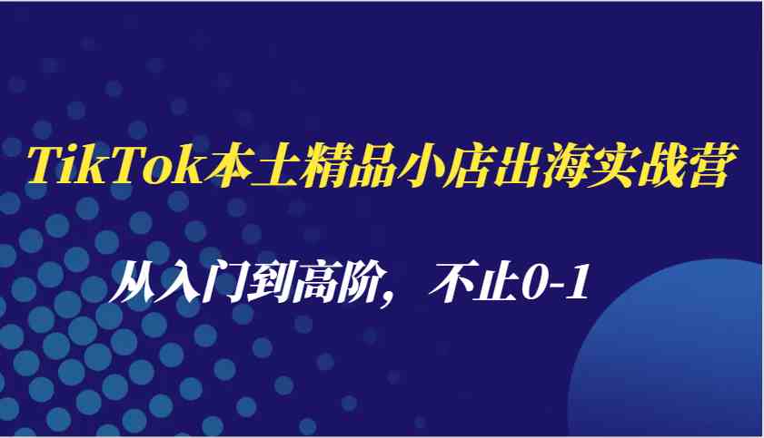 TikTok本土精品小店出海实战营，从入门到高阶，不止0-1-副业猫