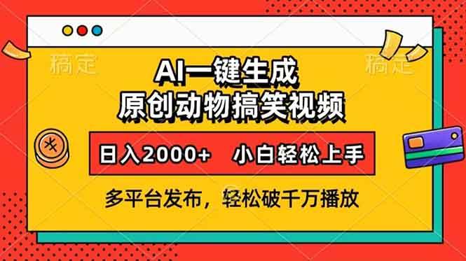 （13855期）AI一键生成动物搞笑视频，多平台发布，轻松破千万播放，日入2000+，小…-副业猫