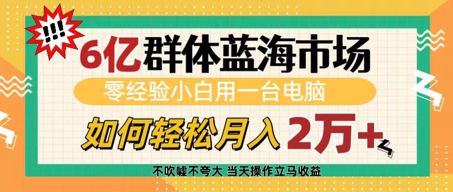 6亿群体蓝海市场，零经验小白用一台电脑，如何轻松月入2万+-副业猫