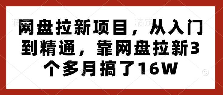 网盘拉新项目，从入门到精通，靠网盘拉新3个多月搞了16W-副业猫